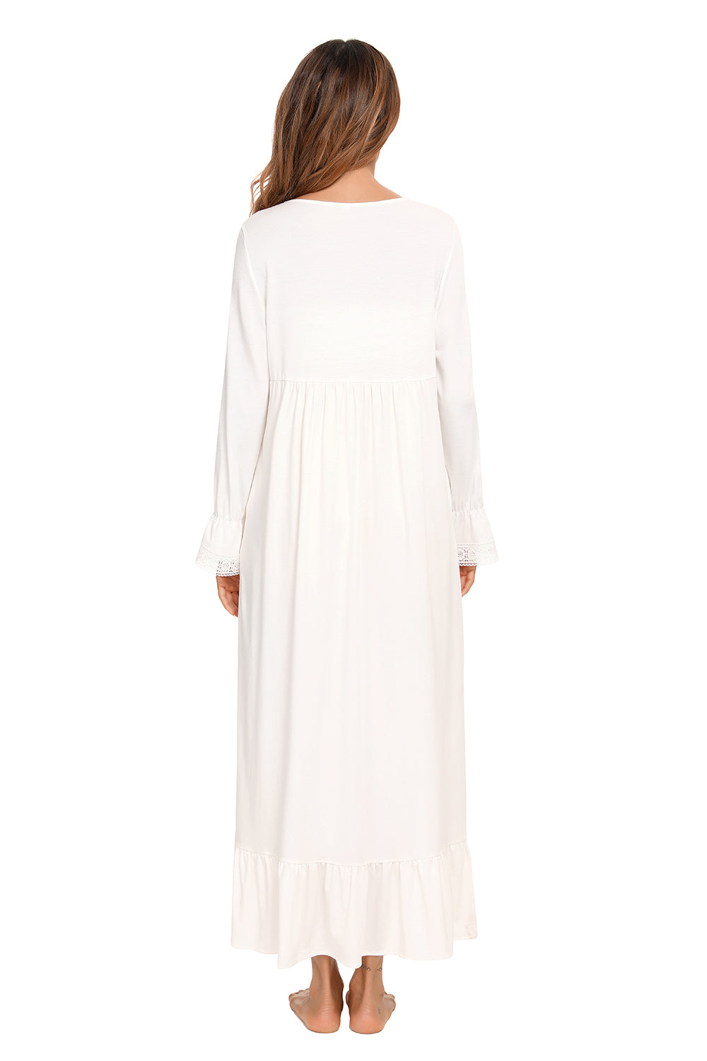 Lace Detail Square Neck Flounce Sleeve Night Dress - Aurelia Clothing