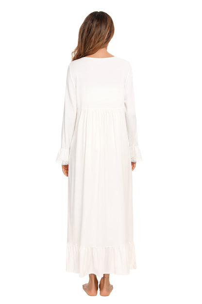 Lace Detail Square Neck Flounce Sleeve Night Dress - Aurelia Clothing