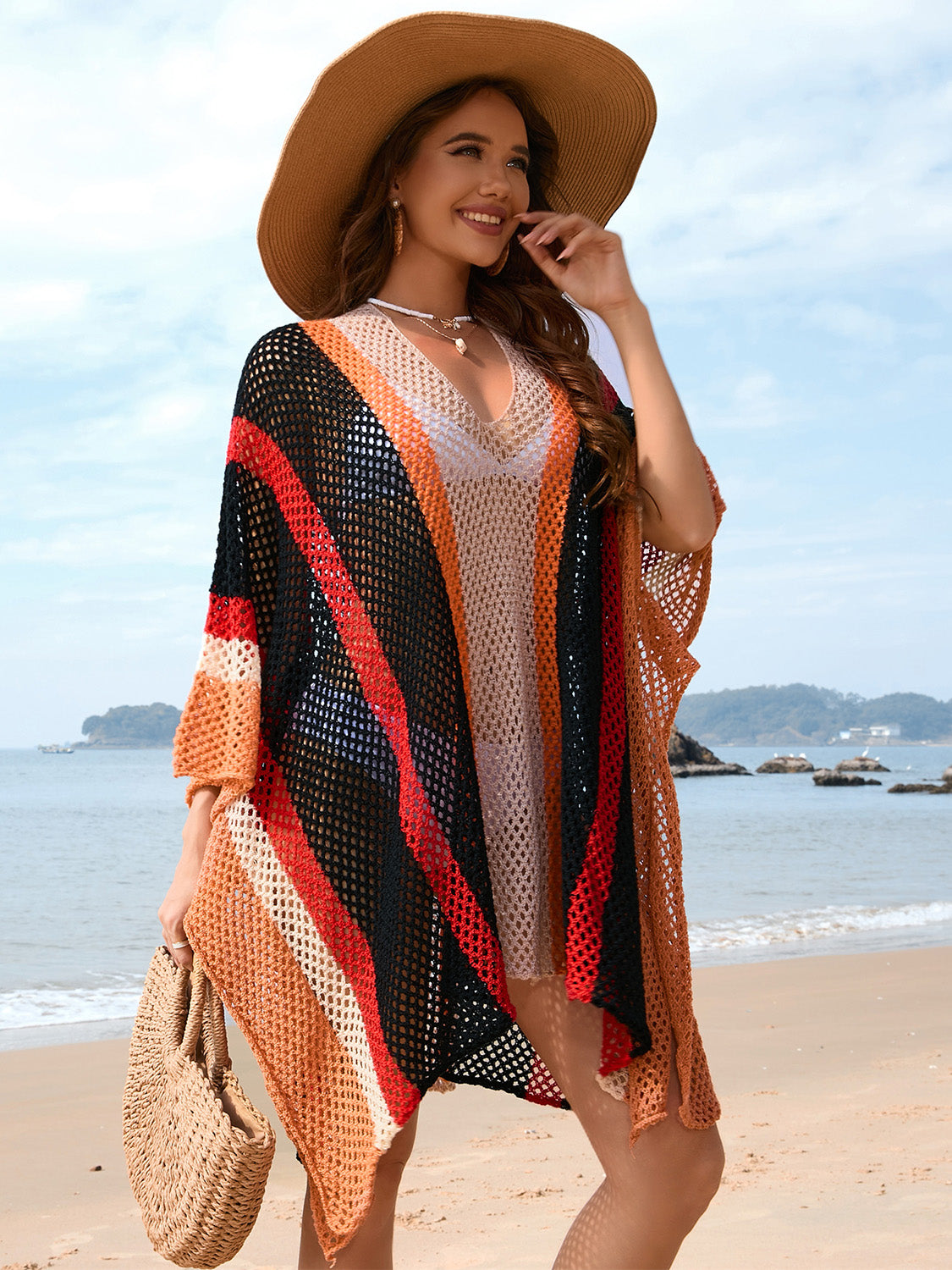 Openwork Color Block Plunge Cover-Up - Aurelia Clothing