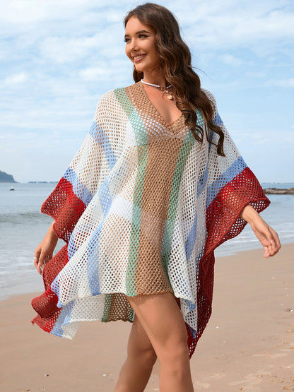 Openwork Color Block Plunge Cover-Up - Aurelia Clothing