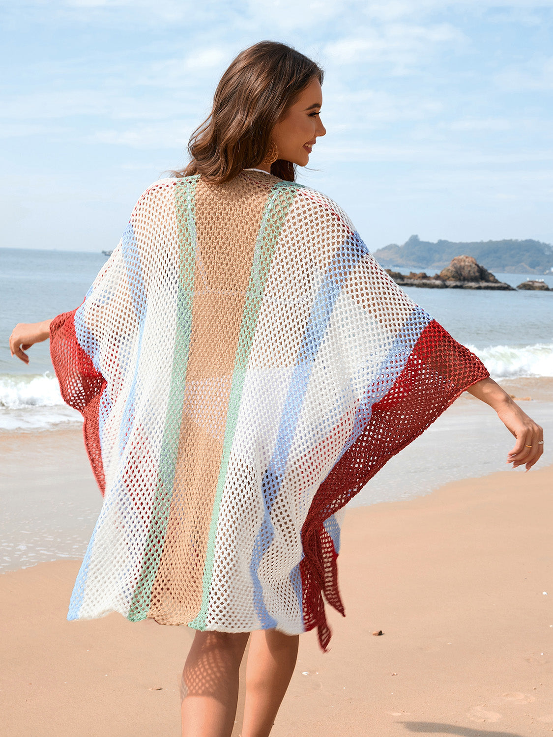 Openwork Color Block Plunge Cover-Up - Aurelia Clothing