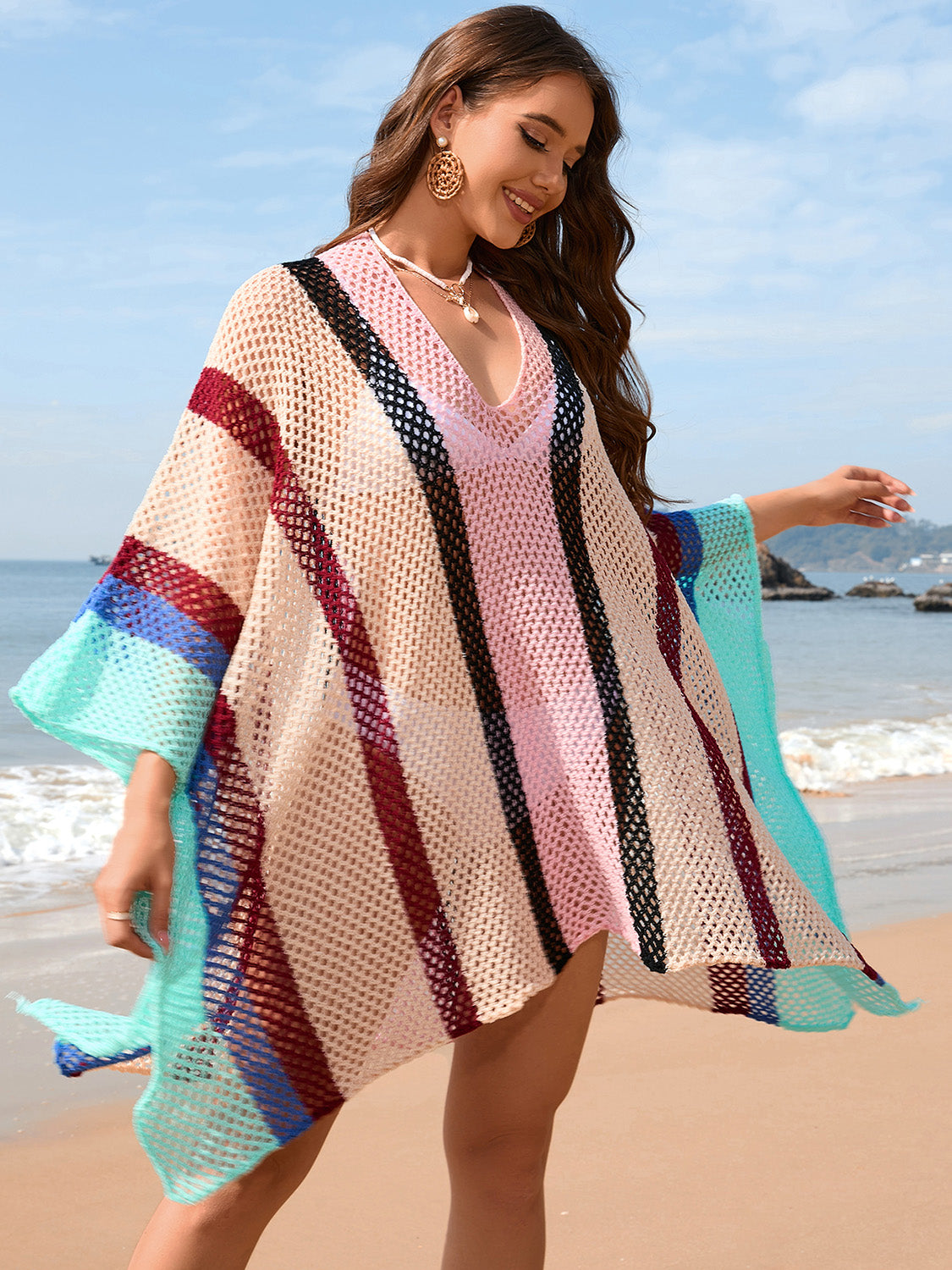 Openwork Color Block Plunge Cover-Up - Aurelia Clothing