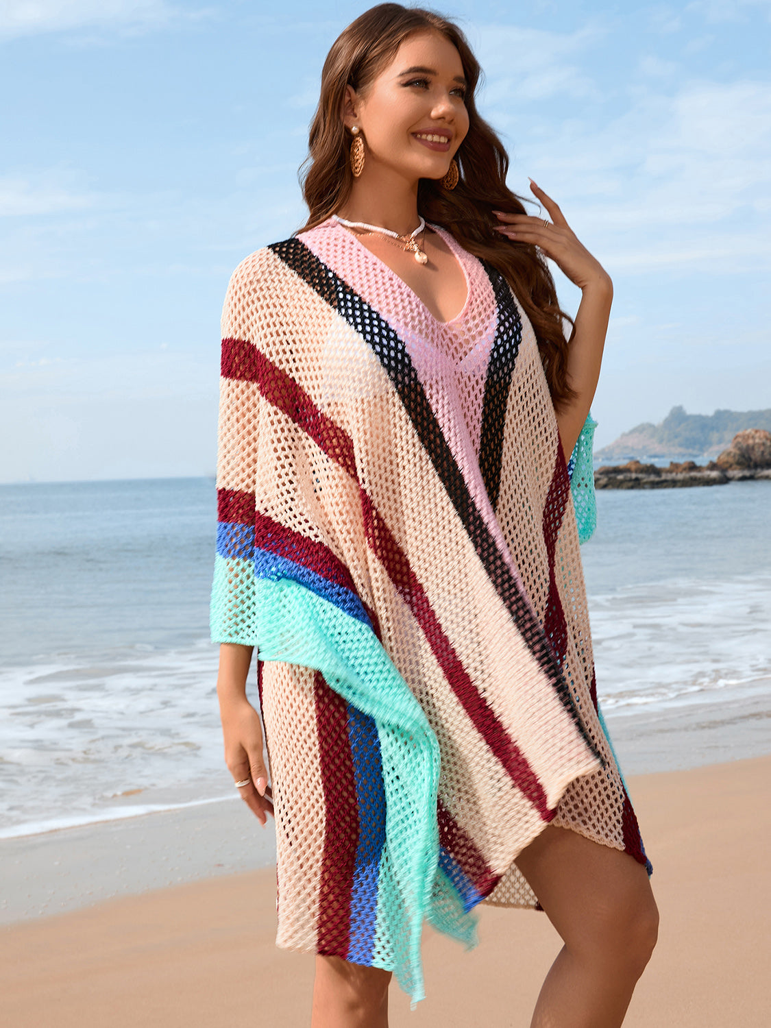 Openwork Color Block Plunge Cover-Up - Aurelia Clothing
