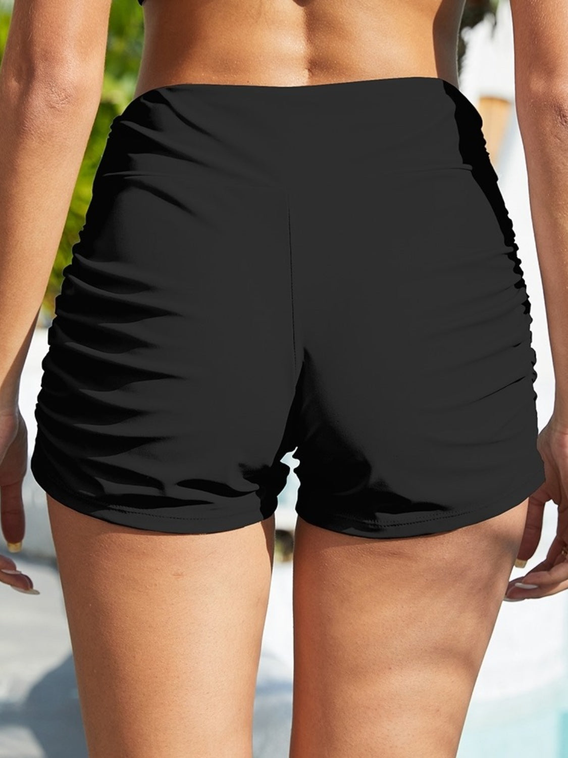 Ruched Mid-Rise Waist Swim Shorts - Aurelia Clothing