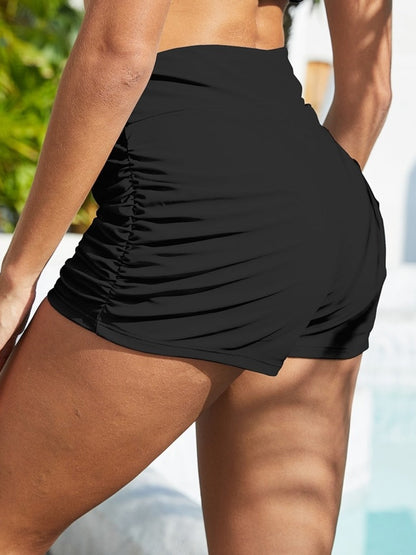 Ruched Mid-Rise Waist Swim Shorts - Aurelia Clothing