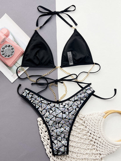 Sequin Halter Neck Two-Piece Bikini Set - Aurelia Clothing